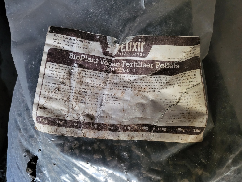 A bag of vegan fertiliser pellets